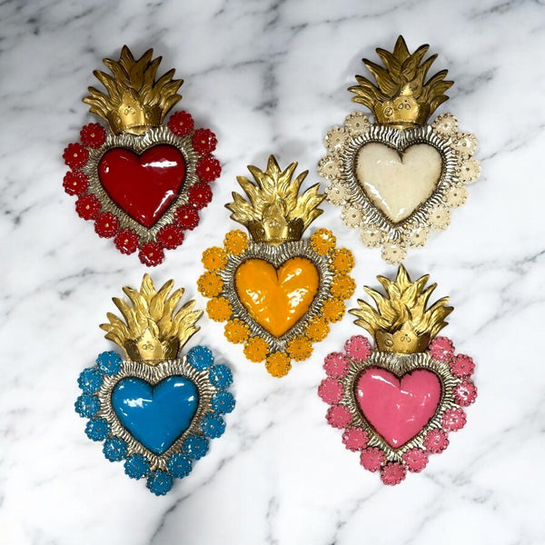 Handmade Mexican Tin Crown Hearts Wall Decor