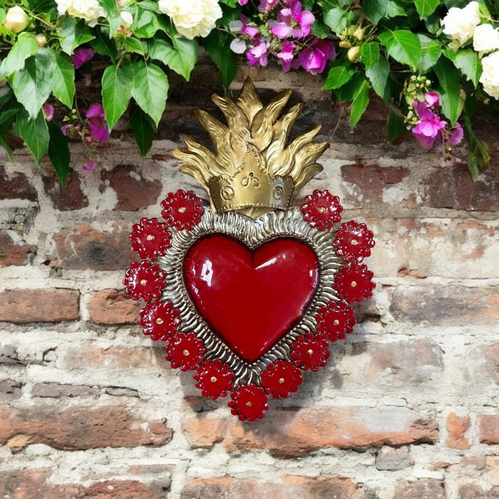 Handmade Mexican Tin Crown Hearts Wall Decor