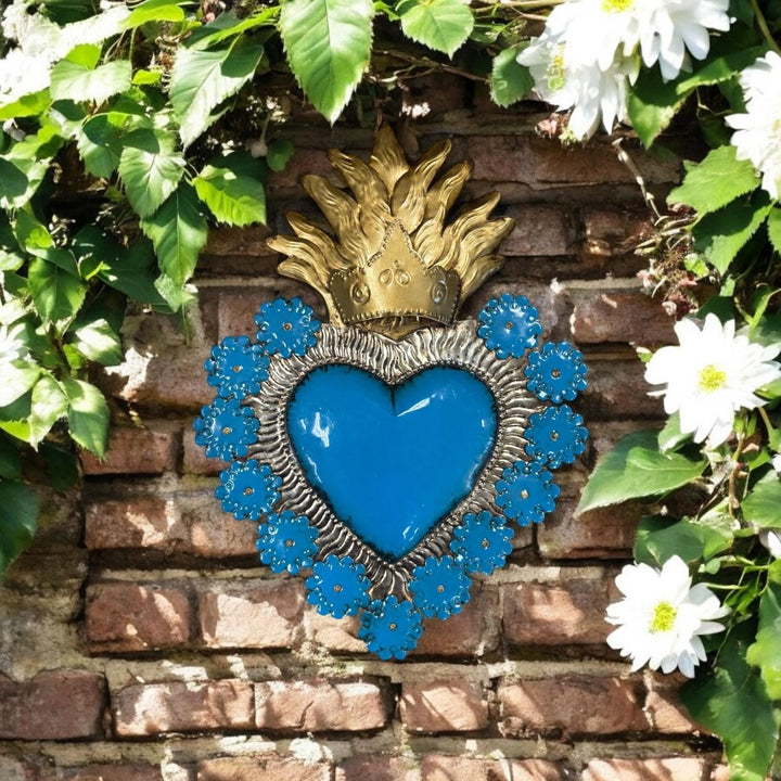 Handmade Mexican Tin Crown Hearts Wall Decor