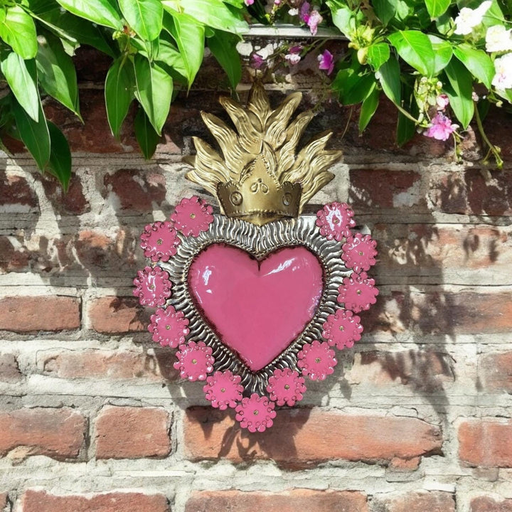 Handmade Mexican Tin Crown Hearts Wall Decor