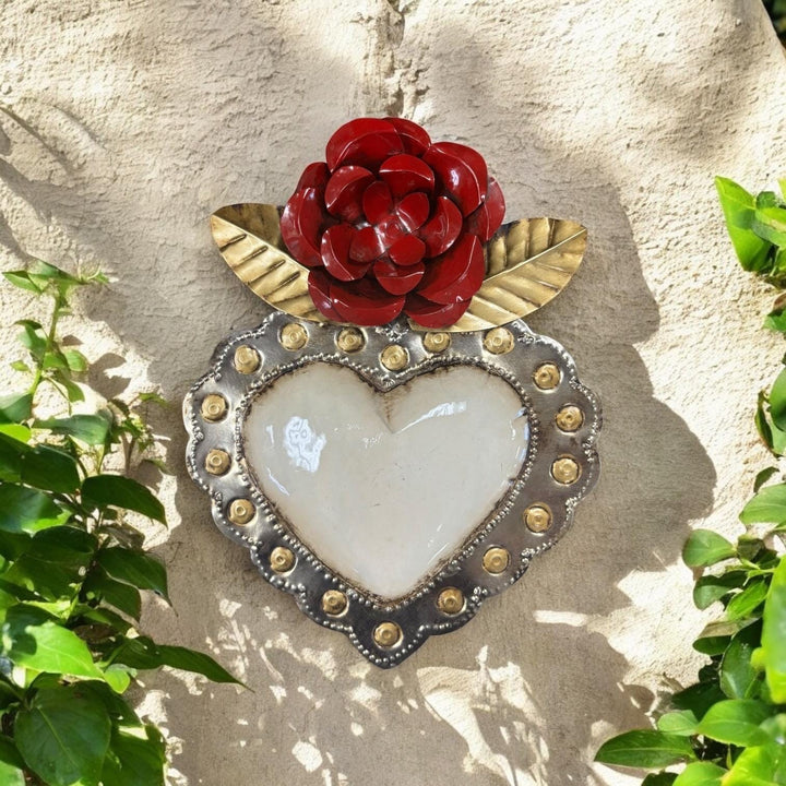 Handmade Mexican Tin Flower Heart Wall Decor