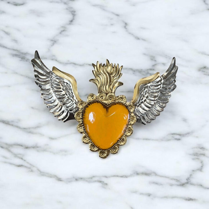 Handmade Mexican Tin Winged Heart Wall Decor