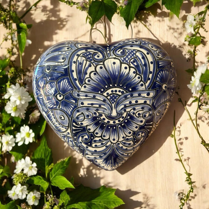 Hand Painted Talavera Heart Garden Stone