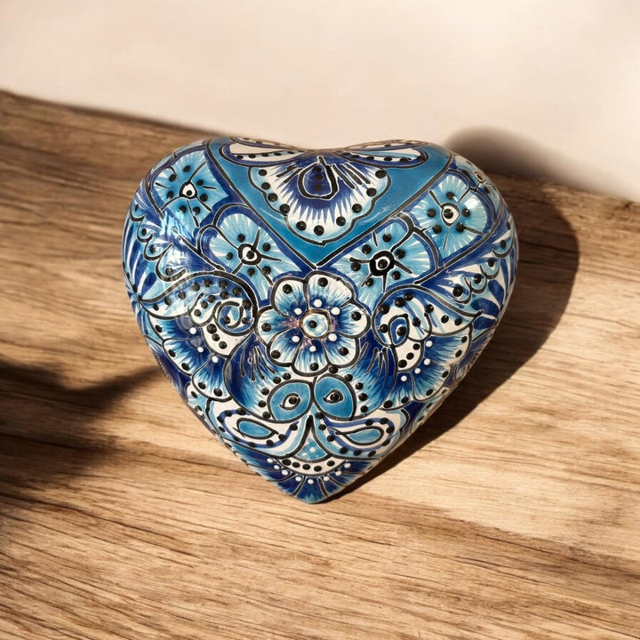 Hand Painted Talavera Heart Garden Stone