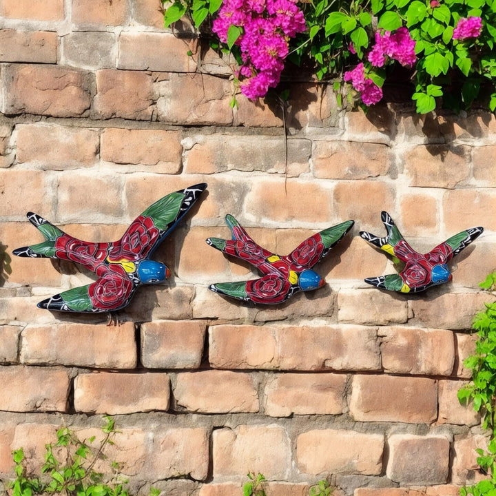Hand Painted 3-Piece Swallow Set Garden Wall Decor