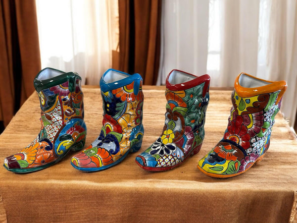 Handpainted Talavera Cowboy Boot Planter “Bota Vacera”