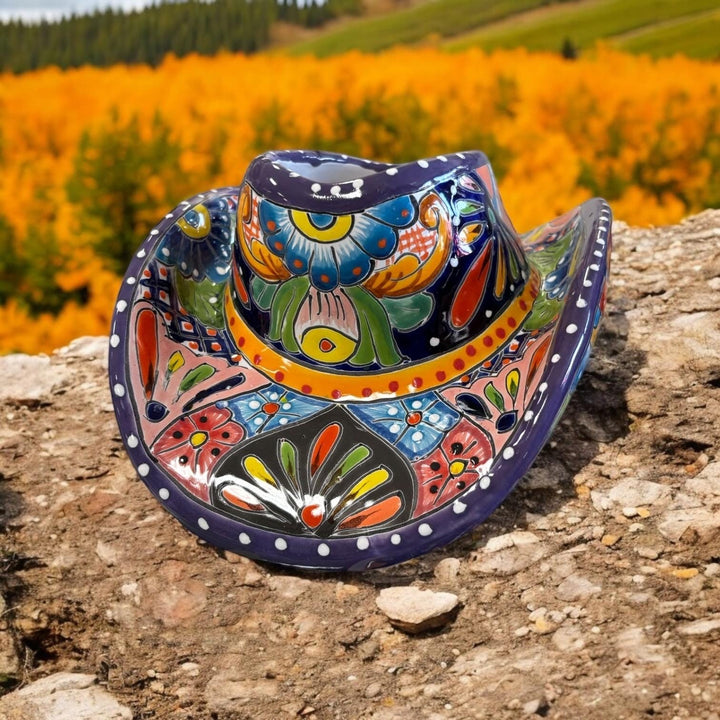 Handpainted Talavera Small Cowboy Hat Planter Pot