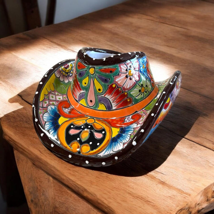 Handpainted Talavera Small Cowboy Hat Planter Pot