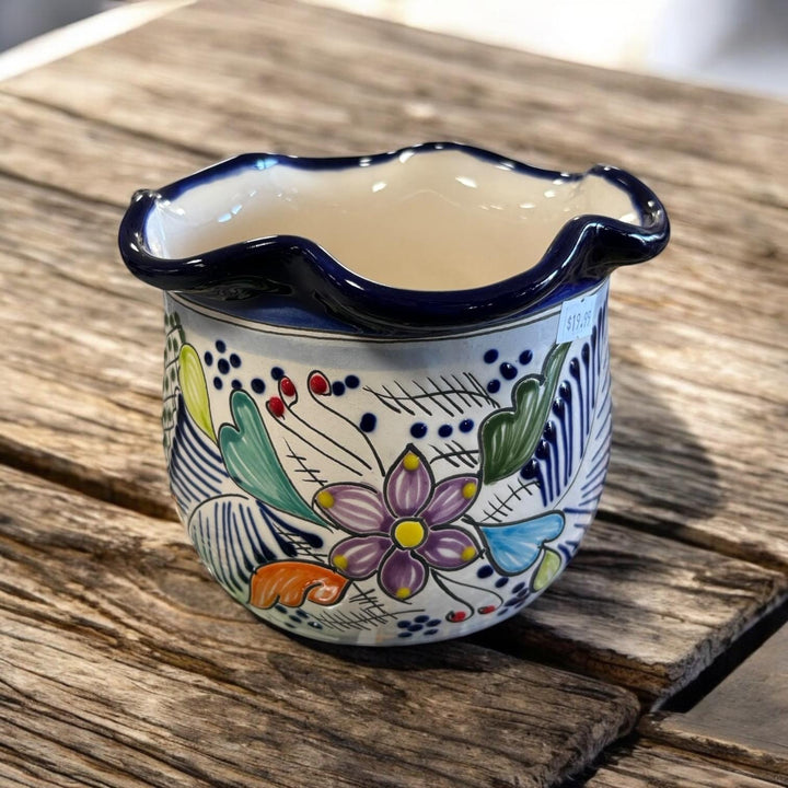 Handmade Talavera Small Scalloped Rim Planter Pot