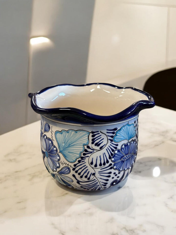 Handmade Talavera Medium Scalloped Rim Planter Pot