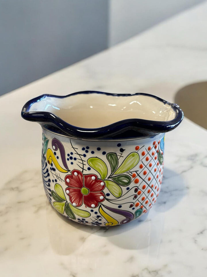 Handmade Talavera Large Scalloped Rim Planter Pot