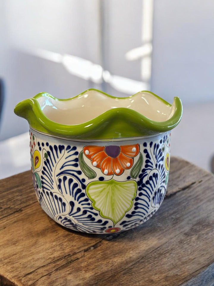 Handmade Talavera Large Scalloped Rim Planter Pot