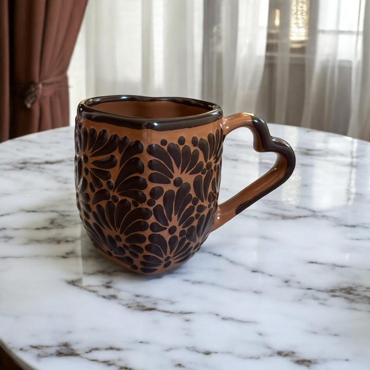 Hand Painted Talavera Brown and Chocolate Heart Mug