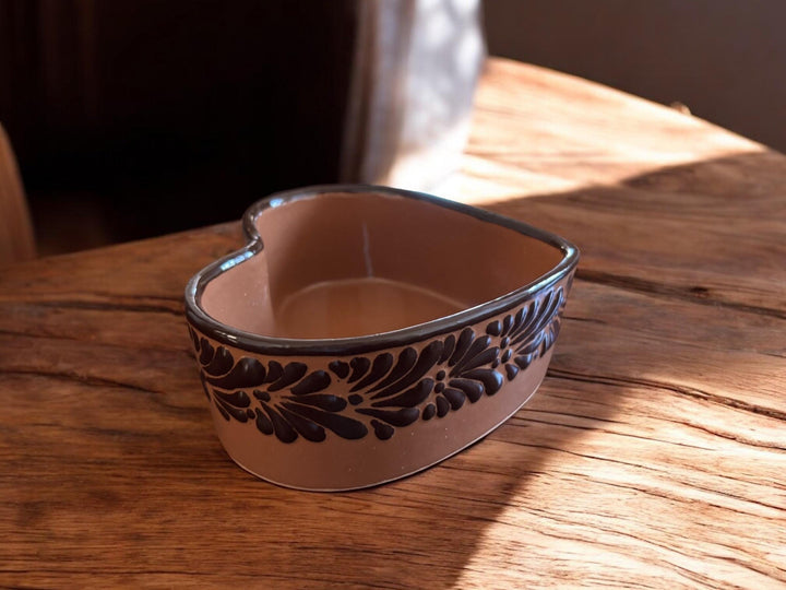 Handmade Talavera Brown and Dark Chocolate Heart Bowl