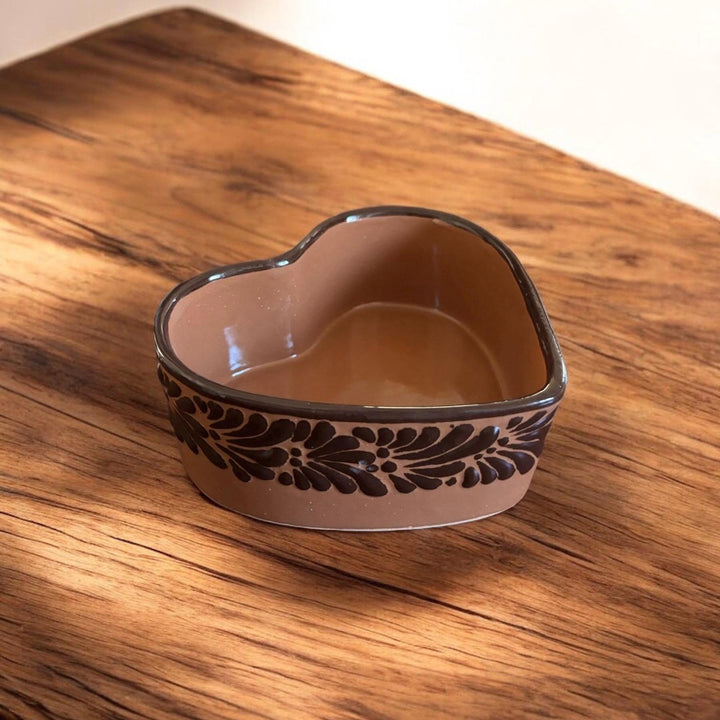 Handmade Talavera Brown and Dark Chocolate Heart Bowl