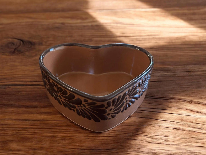 Handmade Talavera Brown and Dark Chocolate Heart Bowl