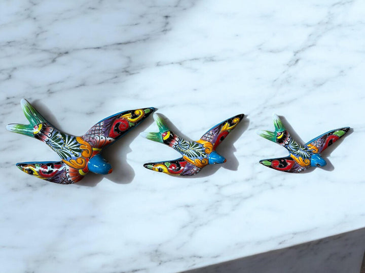 Hand Painted 3-Piece Swallow Set Garden Wall Decor