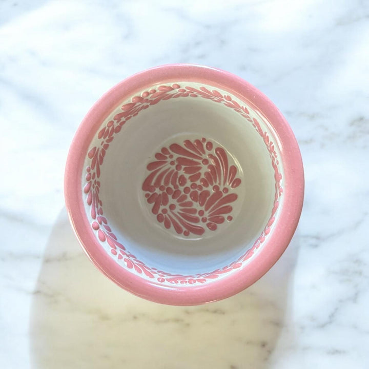 Handmade Talavera Traditional White and Pink Salsa Bowl and Spoon “Salsera”