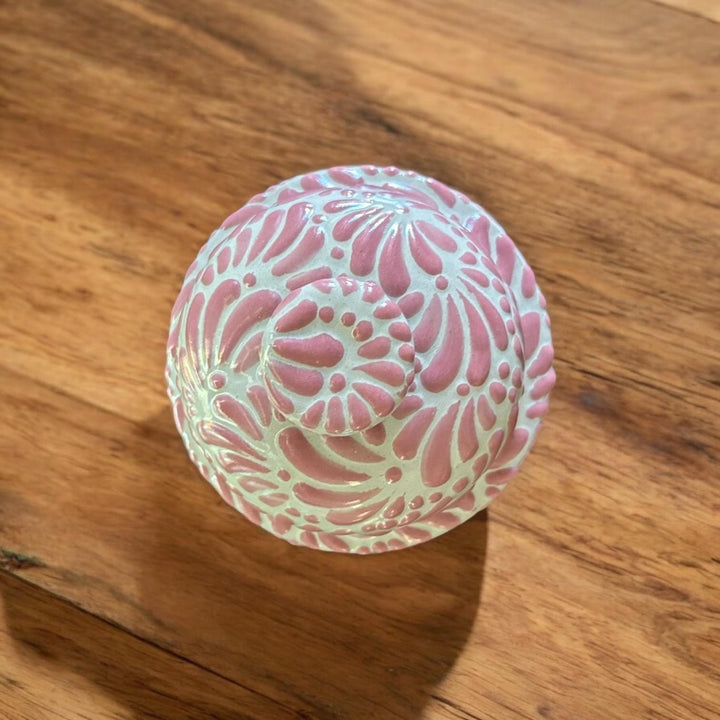 Hand Painted Talavera Traditional White and Pink Sugar Bowl “Azucarera”