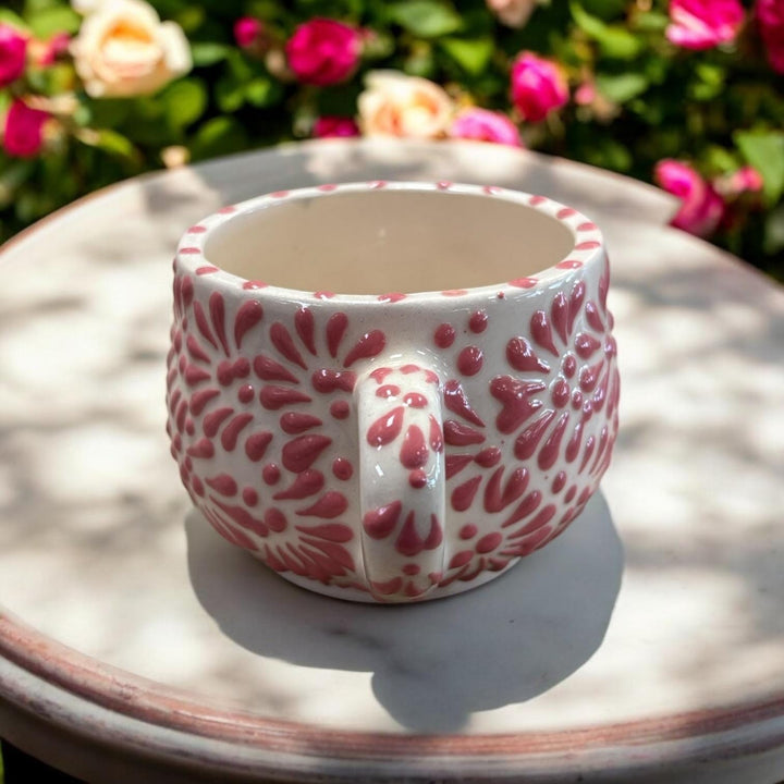 Hand Painted Talavera White and Pink Small Mug – Set of 2 Mugs