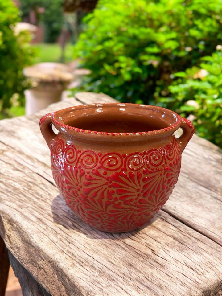 Hand Painted Brown and White Pot with Handles — Multiple Colors in Tabletop Large