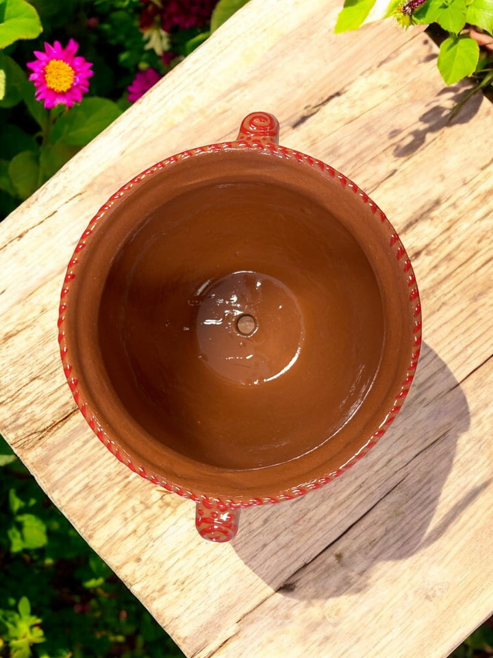 Hand Painted Brown and White Pot with Handles — Multiple Colors in Tabletop Large