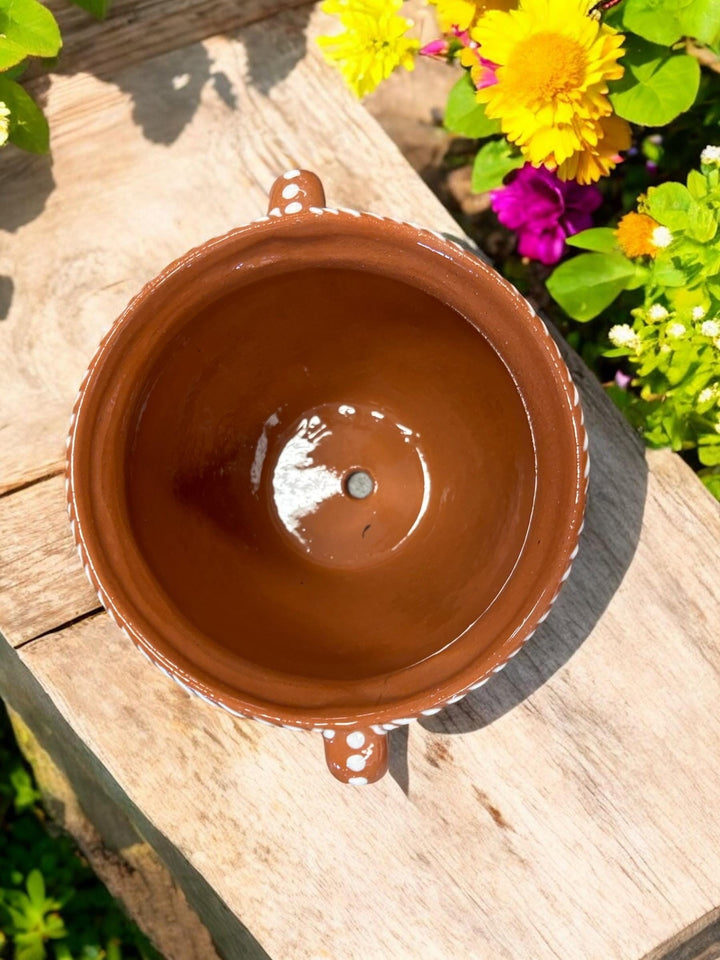 Hand Painted Brown and White Pot with Handles — Multiple Colors in Tabletop Large