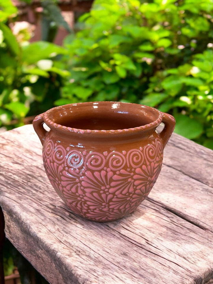 Hand Painted Brown and White Pot with Handles — Multiple Colors in Tabletop Large