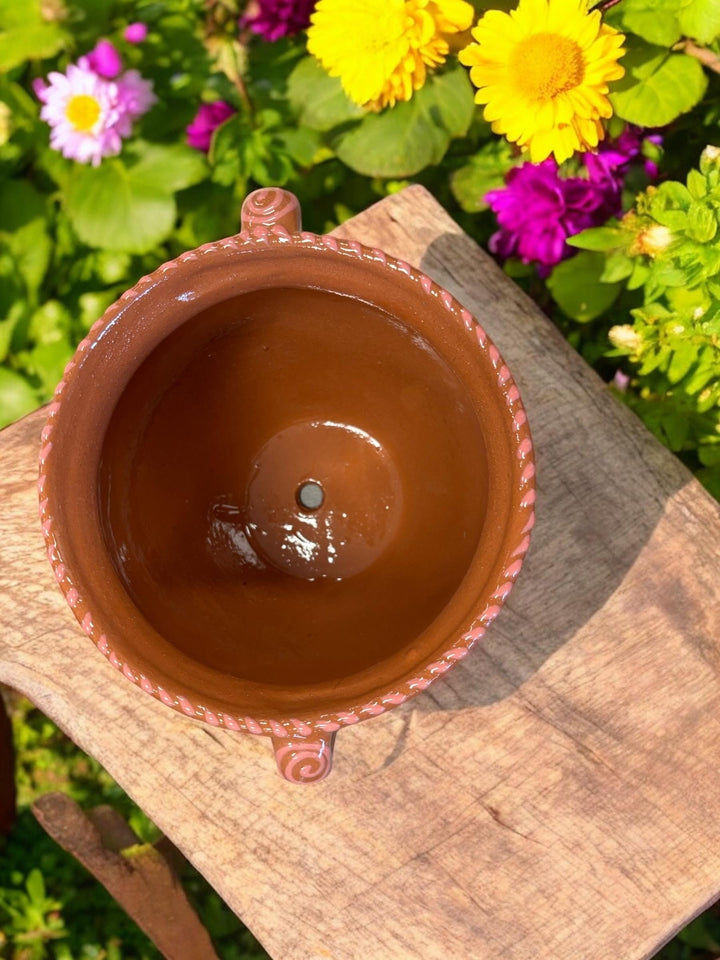 Hand Painted Brown and White Pot with Handles — Multiple Colors in Tabletop Large