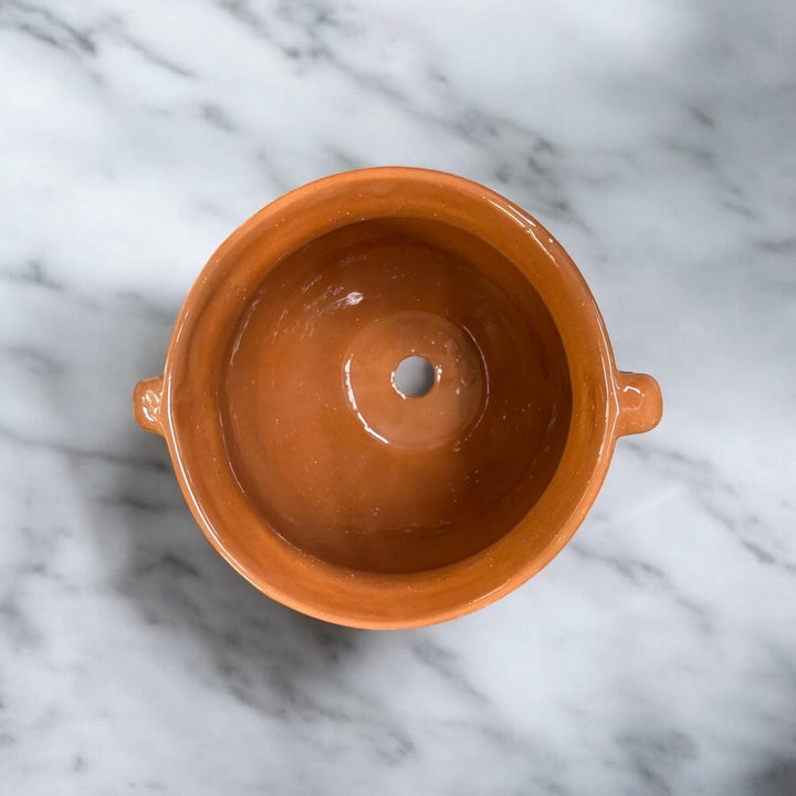 Hand Painted Talavera Brown and White Pot with Handles — Tabletop Medium