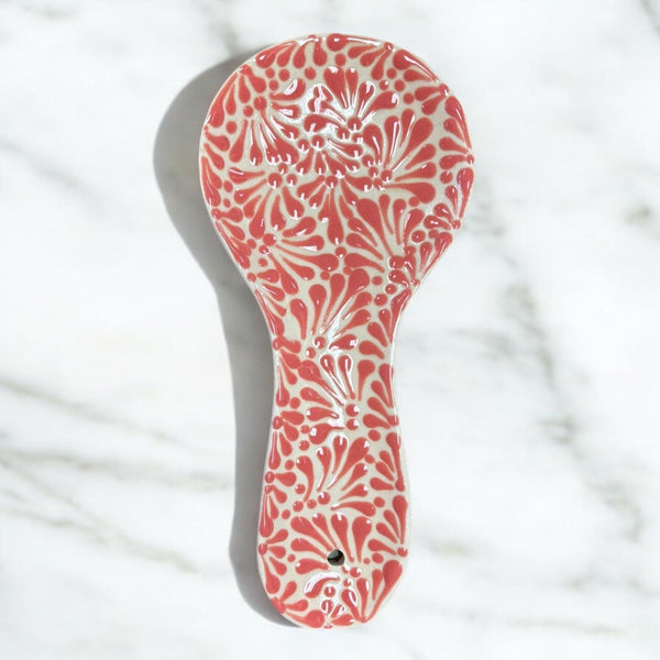 Hand Painted Talavera White and Pink Spoon Rest