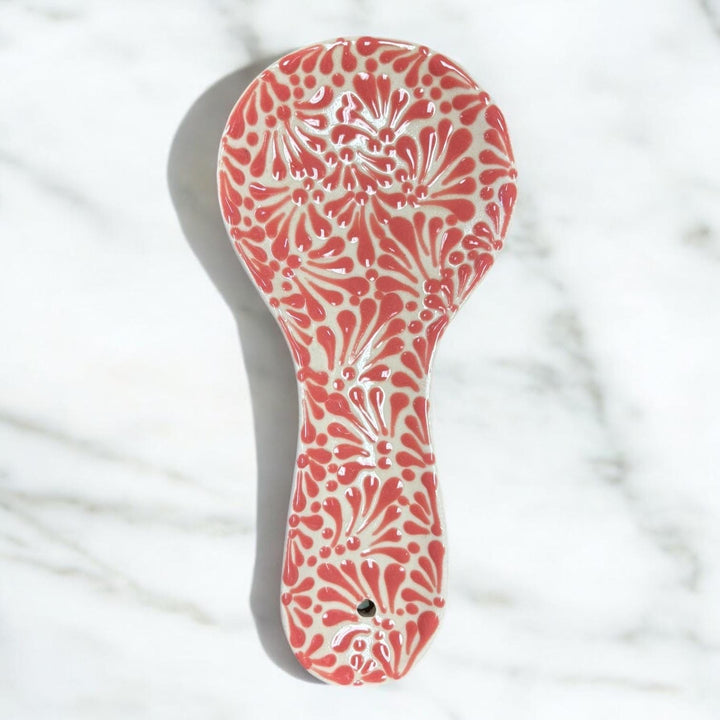 Hand Painted Talavera White and Pink Spoon Rest