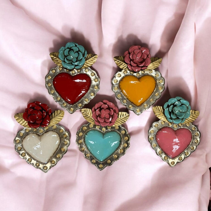 Handmade Mexican Tin Flower Heart Wall Decor