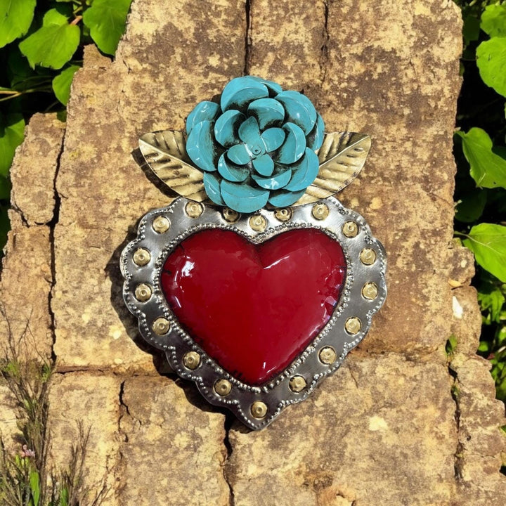 Handmade Mexican Tin Flower Heart Wall Decor