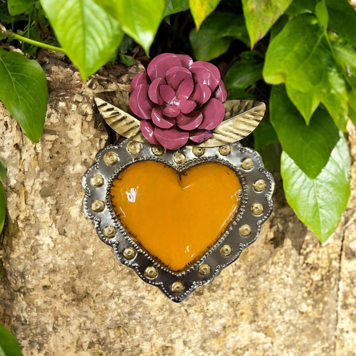 Handmade Mexican Tin Flower Heart Wall Decor