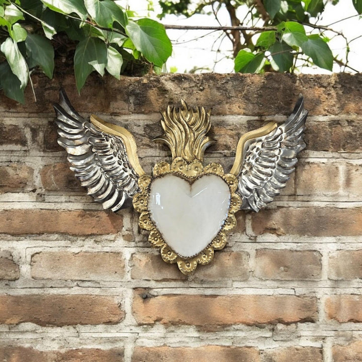 Handmade Mexican Tin Winged Heart Wall Decor