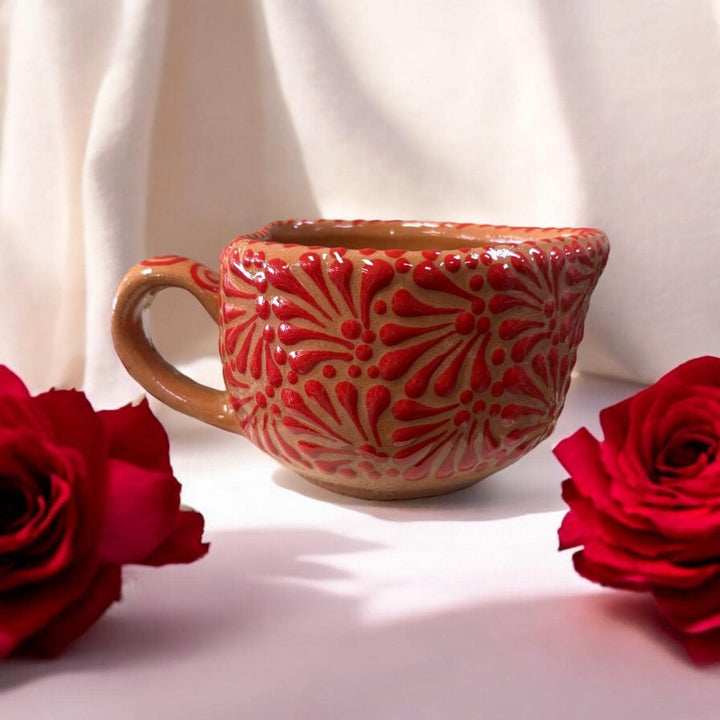 Handmade Talavera Brown and Red Heart Coffee Mug