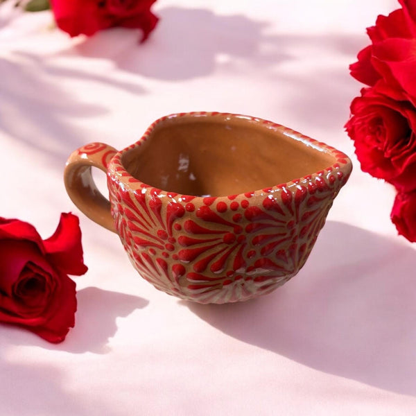 Handmade Talavera Brown and Red Heart Coffee Mug