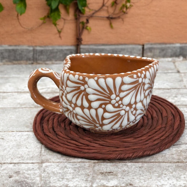 Handmade Talavera Brown and White Heart Coffee Mug