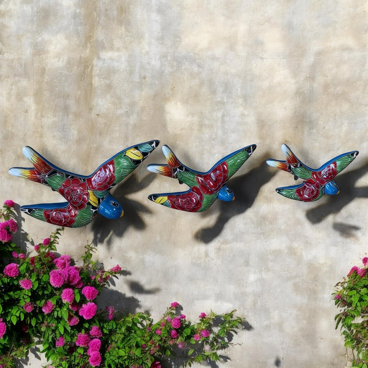 Hand Painted 3-Piece Swallow Set Garden Wall Decor