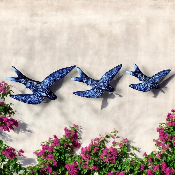 Hand Painted 3-Piece Swallow Set Garden Wall Decor