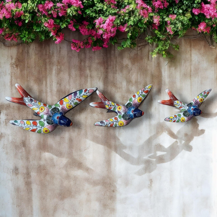 Hand Painted 3-Piece Swallow Set Garden Wall Decor