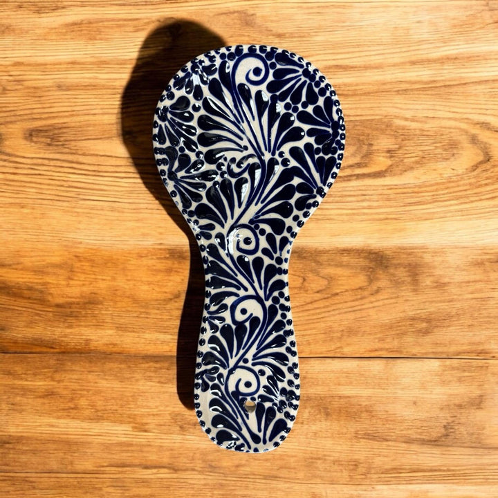 Hand Painted Talavera White and Blue Spoon Rest