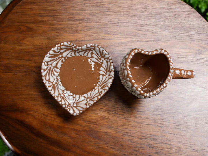 Hand Painted Talavera Heart Tea Cup and Saucer – Assorted Colors Available