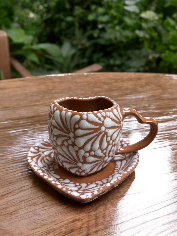 Hand Painted Talavera Heart Tea Cup and Saucer – Assorted Colors Available
