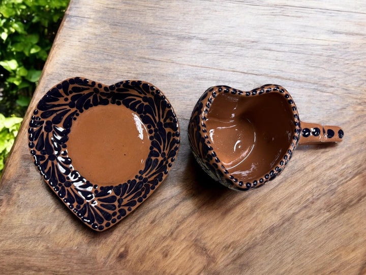Hand Painted Talavera Heart Tea Cup and Saucer – Assorted Colors Available