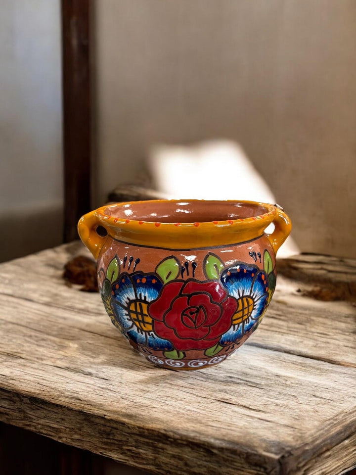 Hand Painted Talavera Flower Pot with Handles — Multiple Designs in Tabletop Medium