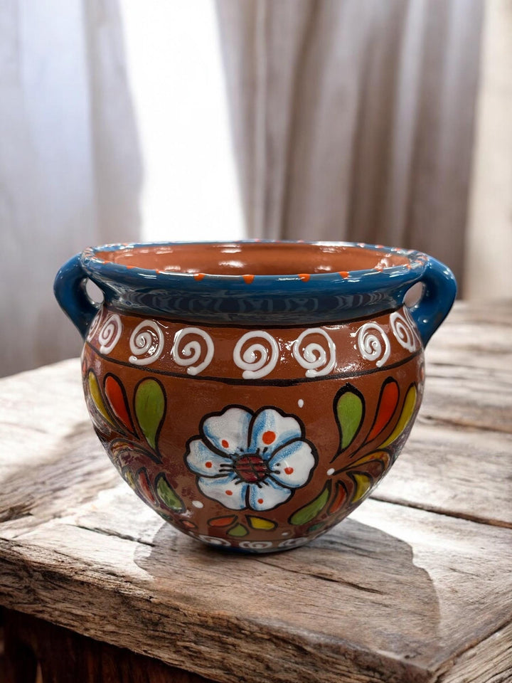 Hand Painted Talavera Flower Pot with Handles — Multiple Designs in Tabletop Medium