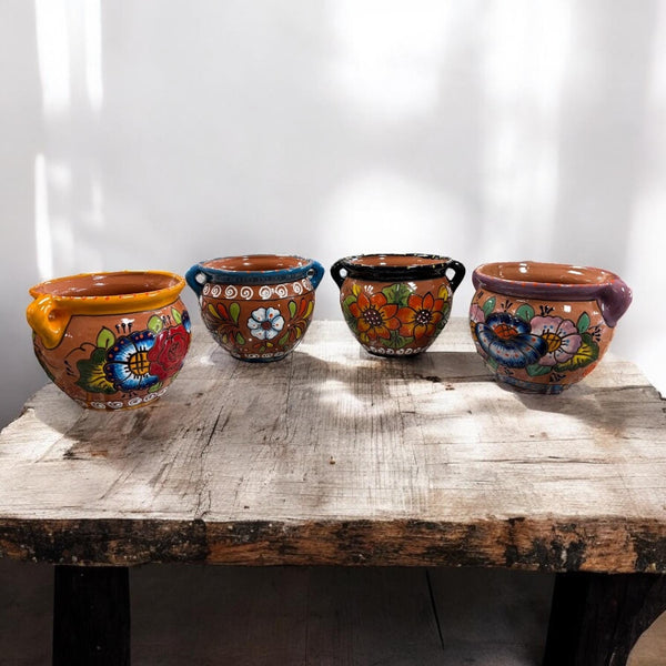 Hand Painted Talavera Flower Pot with Handles — Multiple Designs in Tabletop Medium