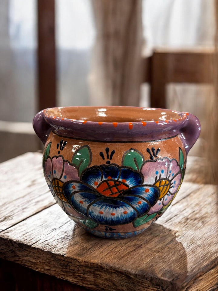 Hand Painted Talavera Flower Pot with Handles — Multiple Designs in Tabletop Medium